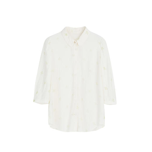 谜底宽松提花衬衫女2023春季新款小清新翻领衬衣七分袖231MC0086 商品图4