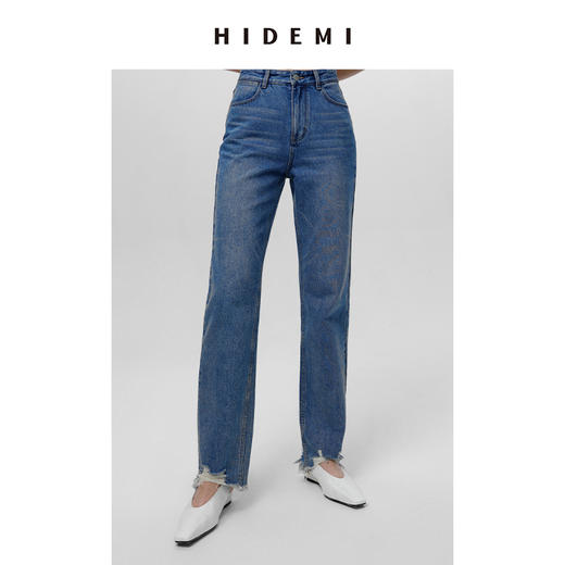 HIDEMI 可再生丹宁环保系列水洗做旧毛边牛仔裤 商品图1
