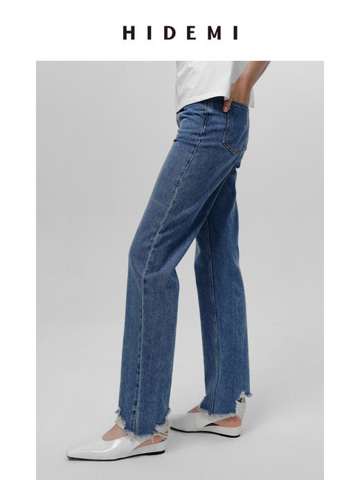 HIDEMI 可再生丹宁环保系列水洗做旧毛边牛仔裤 商品图11