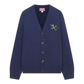 KENZO 高田贤三 男士logo虎尾刺绣V领针织开襟衫 蓝色 FC65CA3423LA