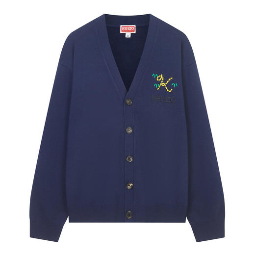 KENZO 高田贤三 男士logo虎尾刺绣V领针织开襟衫 蓝色 FC65CA3423LA 商品图0