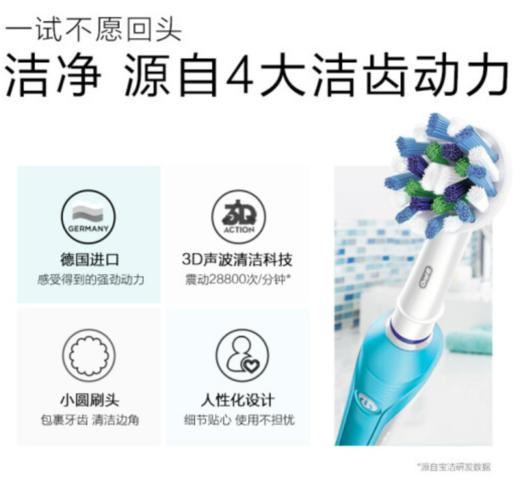 【女神节】欧乐B电动牙刷成人 圆头牙刷情侣礼物3D声波旋转摆动充电式 D16蓝色 博朗精工 商品图1