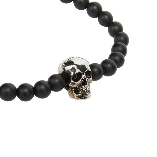 ALEXANDER MCQUEEN 亚历山大麦昆 男士黑色珠子银色骷髅头潮流手链 商品图3