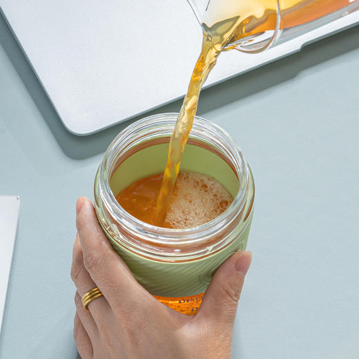 Debo德铂艾朵拉玻璃杯便携小清新有盖吸管杯套创意办公圆形大容量咖啡杯320毫升 商品图6