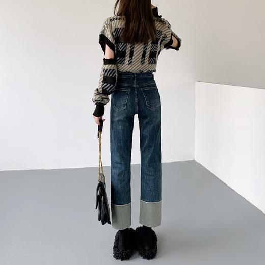 HEY+JEANS韩系翻边直筒 高腰显瘦九分裤 2616# 商品图3