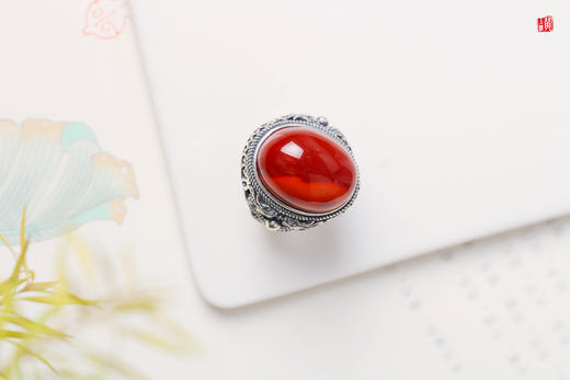 【双龙戏珠】南红柿子红戒指 商品图3