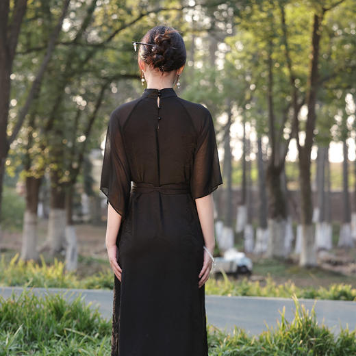 新款改良宽松连衣裙，中长款腰封私服花萝双层拼接插肩袖JLM-2278 商品图3