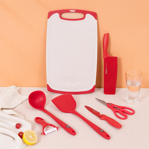 Debo德铂伽利特厨房用具七件套水果刀削皮刀菜刀剪刀粘板勺子铲子送礼品 商品图0