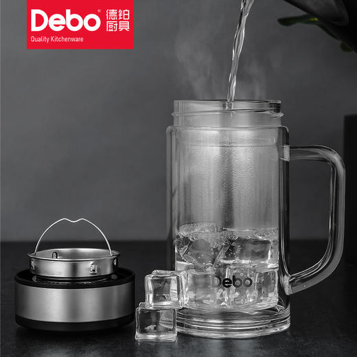 Debo德铂汉纳斯高硼硅玻璃套装杯304不锈钢过滤茶漏茶杯办公水杯320ml+360ml两件套 商品图4