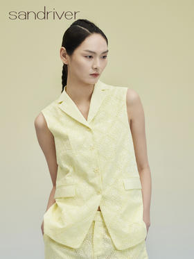 纯棉刺绣西装领无袖上衣 SJS95W023W