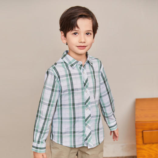 mettekids男童衬衫春秋新款儿童格子上衣童装中大童纯棉长袖衬衣 商品图1