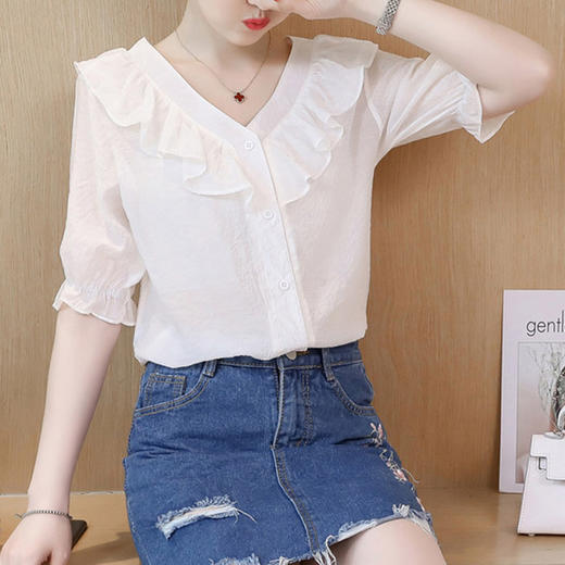 裁缝学苑 AW41荷叶领短袖衬衫女1:1实物服装纸样剪裁图纸牛皮纸样 商品图0