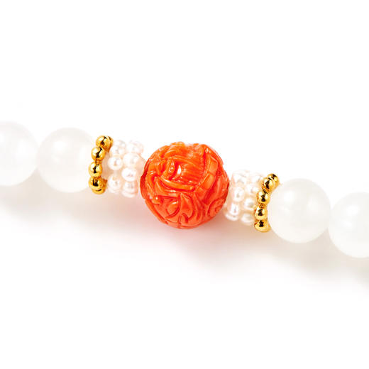 【熙】软玉温香·18K金白玉珊瑚手串 商品图2