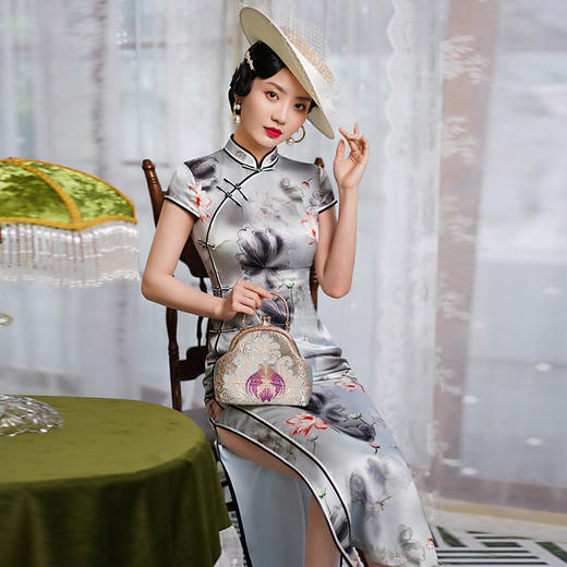 WX-WXG-15新款真丝旗袍桑蚕丝复古夏季长款女改良日常年轻款气质 商品图3