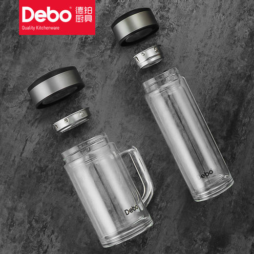 Debo德铂汉纳斯高硼硅玻璃套装杯304不锈钢过滤茶漏茶杯办公水杯320ml+360ml两件套 商品图2