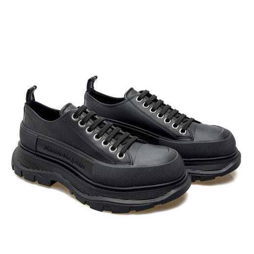 ALEXANDER MCQUEEN 亚历山大.麦昆 男士皮革 Tread Slick 系带休闲运动鞋 黑色 705662 WHZ62 1081 商品图1