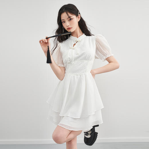 西遇中式旗袍裙女春季新款改良中国风设计感镂空收腰茶歇裙D0830377 商品图2