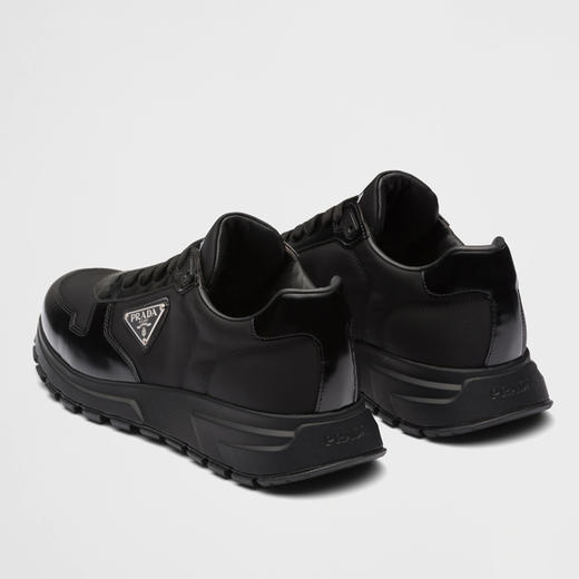 【三】PRADA 普拉达 男士 Re-Nylon 再生尼龙和亮面皮革金属三角形徽标休闲运动鞋 黑色 2EE369 3LF5 F0632 商品图2