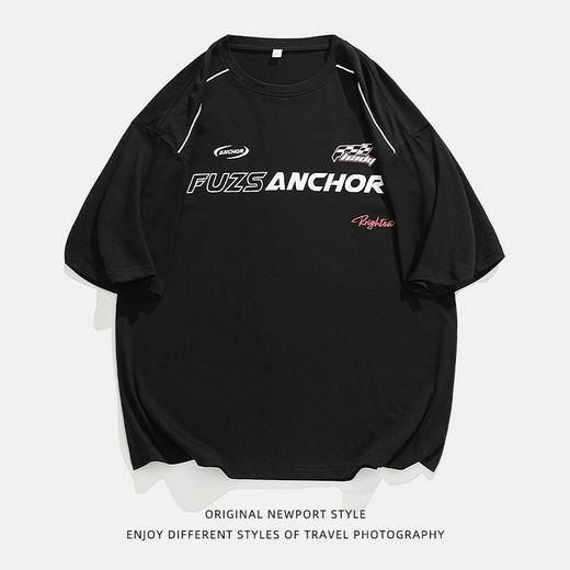 「黑白两色」韩路日系男装 潮牌高街短袖t恤男 夏新款美式复古宽松赛车元素体恤上衣 商品图4