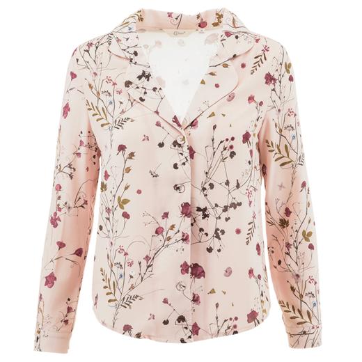 欧芮儿2022春装新款碎花雪纺衬衫女 长袖V领显瘦复古粉色chic衬衣 商品图3