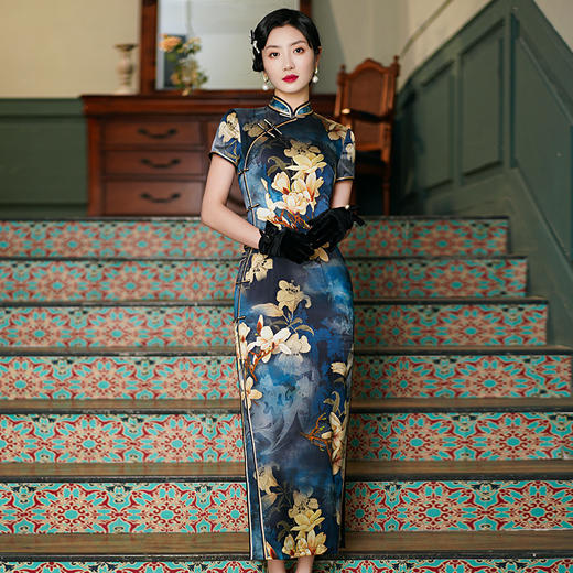 WX-WXG-4春夏新款重磅真丝双层改良日常旗袍连衣裙 商品图0