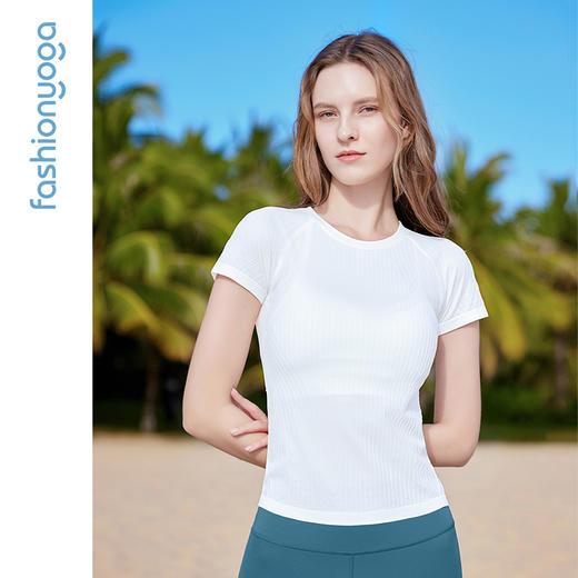 【双11满减】凡圣瑜伽Q弹条纹一体织短袖 F13309 商品图4