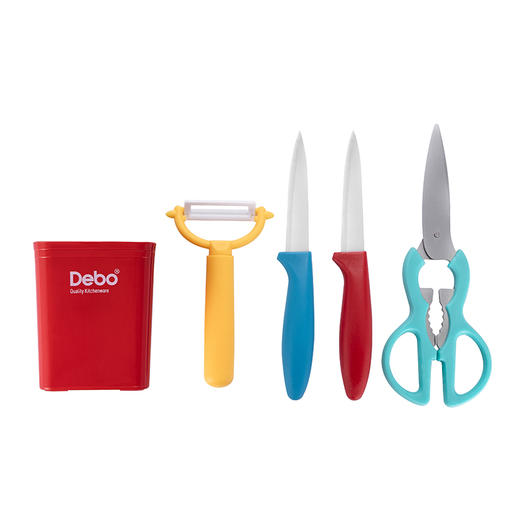 Debo德铂格诺厨刀5件套 瓶起 去皮器 水果刀 带齿刀 刀架  萨曼塔厨具5件套 水果刀 瓜刨 厨房剪 底座 商品图7