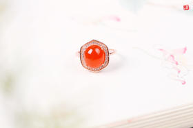 南红保山冰红戒指【舞纱】 925银镶