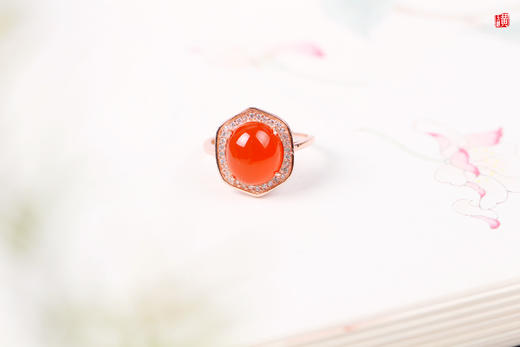 南红保山冰红戒指【舞纱】 925银镶 商品图0