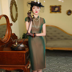 WX-WXG-7新款真丝提花段短袖文艺复古连衣旗袍裙