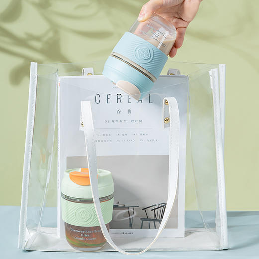 Debo德铂艾朵拉玻璃杯便携小清新有盖吸管杯套创意办公圆形大容量咖啡杯320毫升 商品图1