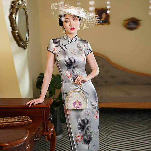 WX-WXG-15新款真丝旗袍桑蚕丝复古夏季长款女改良日常年轻款气质 商品图0