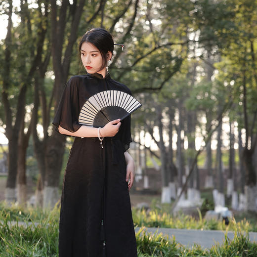 新款改良宽松连衣裙，中长款腰封私服花萝双层拼接插肩袖JLM-2278 商品图5