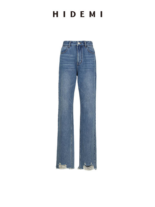 HIDEMI 可再生丹宁环保系列水洗做旧毛边牛仔裤 商品图13