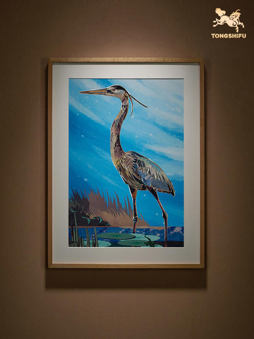 铜师傅 手工錾刻 铜雕画《蓝鹭之二》客厅餐厅玄关背景墙装饰画 商品图0