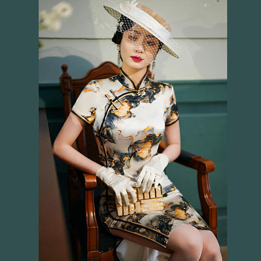 WX-WXG-8新款真丝旗袍桑蚕丝复古夏季短款女改良日常年轻款气质 商品图2