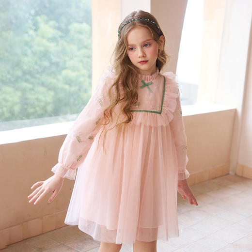 mettekids女童连衣裙春秋新款儿童粉色裙子中大童网纱公主裙童装 商品图2