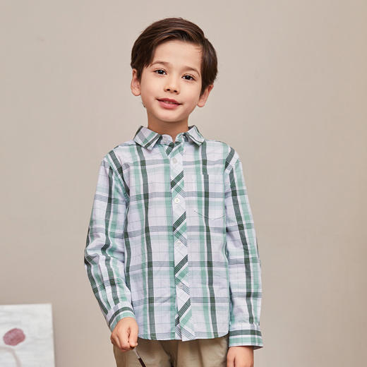 mettekids男童衬衫春秋新款儿童格子上衣童装中大童纯棉长袖衬衣 商品图5
