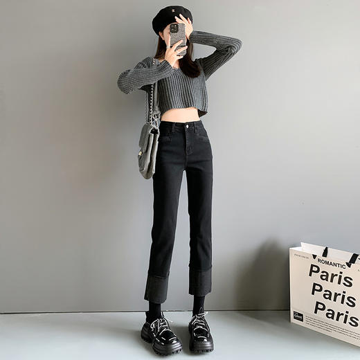 HEY+JEANS韩系翻边直筒 高腰显瘦九分裤 2616# 商品图2