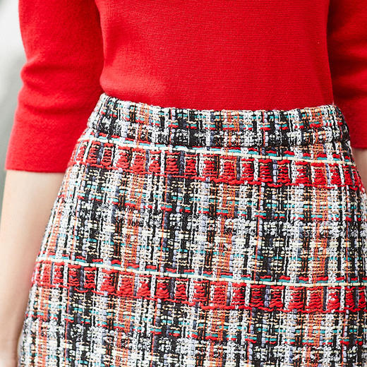 2019新款女装过年欧芮儿格子半身裙女短款撞色伞裙a字裙子显瘦 商品图2