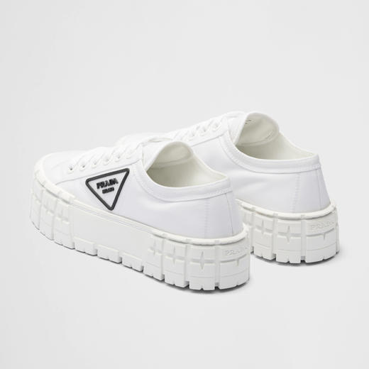 【二】PRADA 普拉达 女士 Double Wheel 厚底尼龙华达呢橡胶三角徽标系带休闲运动鞋 白色 1E260M 3LFX F0009 商品图1