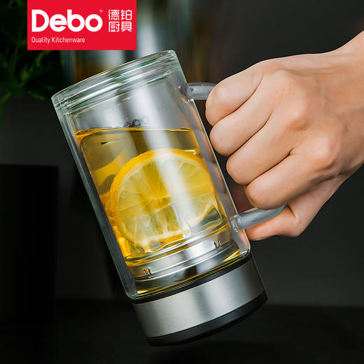 Debo德铂汉纳斯高硼硅玻璃套装杯304不锈钢过滤茶漏茶杯办公水杯320ml+360ml两件套 商品图3