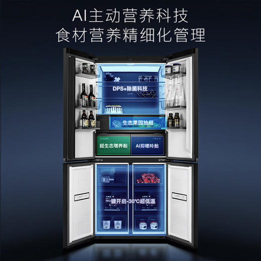 COLMO冰箱531升十字对开四门超薄纯平全嵌变频一级能效智能高端冰箱CRBUS531FD-A6欧泊灰 商品图2