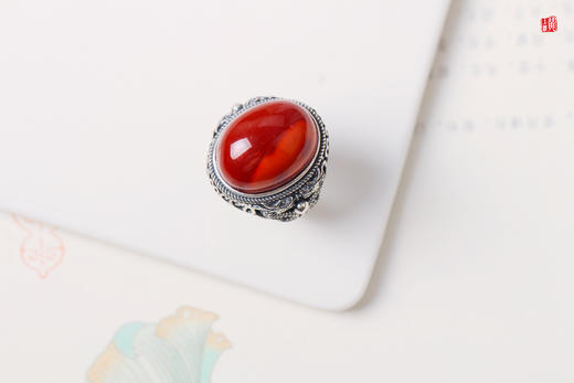 【双龙戏珠】南红柿子红戒指 商品图0