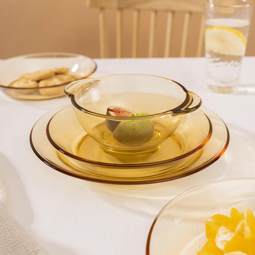 Debo德铂尤妮思琥珀色高硼硅玻璃碗盘子甜品水果沙拉碗耐高温家用大碗盘 商品图4