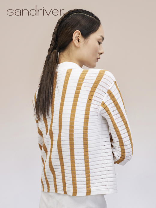 夹条挑孔衬衫领女开衫 SJS95W016K 商品图1