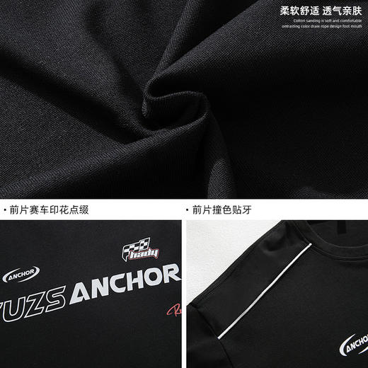 「黑白两色」韩路日系男装 潮牌高街短袖t恤男 夏新款美式复古宽松赛车元素体恤上衣 商品图3