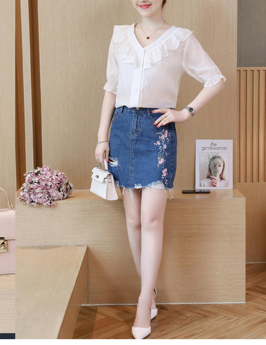 裁缝学苑 AW41荷叶领短袖衬衫女1:1实物服装纸样剪裁图纸牛皮纸样 商品图6