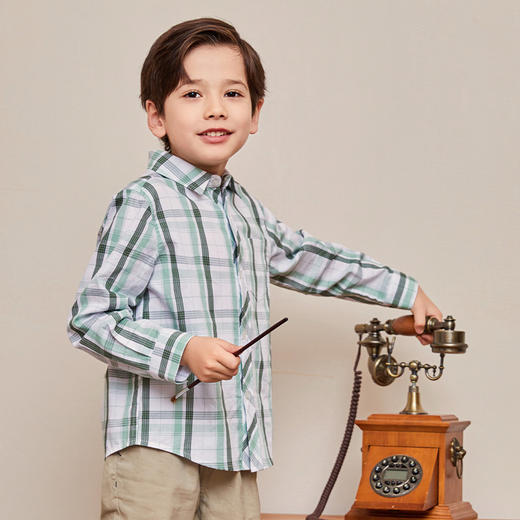 mettekids男童衬衫春秋新款儿童格子上衣童装中大童纯棉长袖衬衣 商品图3