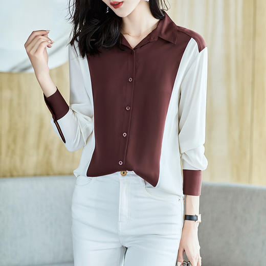 春装新款衬衫，长袖宽松雪纺衫撞色女士衬衣DB-A2716 商品图2